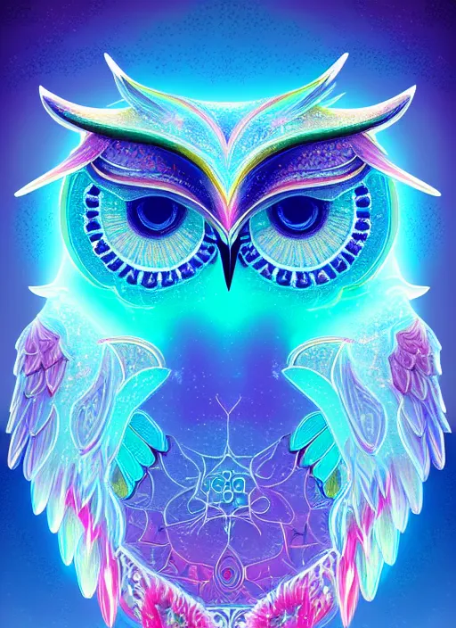 Image similar to symmetry!! product render poster vivid colors divine proportion owl, ice and snow, glowing fog intricate, elegant, highly detailed, digital painting, artstation, concept art, smooth, sharp focus, illustration,