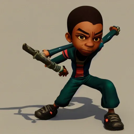 Prompt: 3 d video game, character art render, riley freeman from the boondocks, brown skin, octane render, high definition, full body, character art