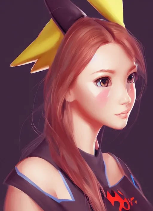 Image similar to a portrait of a pikachu as a girl, high - contrast, intricate, elegant, highly detailed, digital painting, artstation, concept art, smooth, sharp focus, illustration