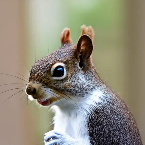 Prompt: a photograph of a squirrel wearing a tuxedo and a top hat