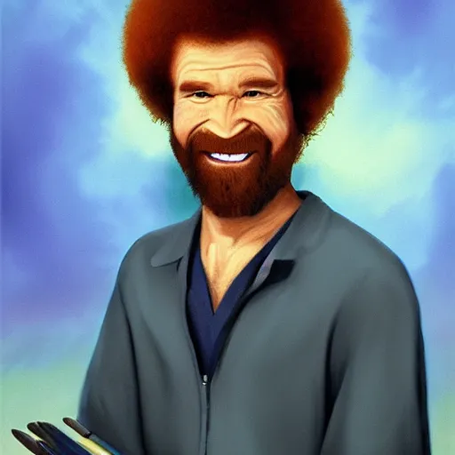 Image similar to satanic bob ross, portrait