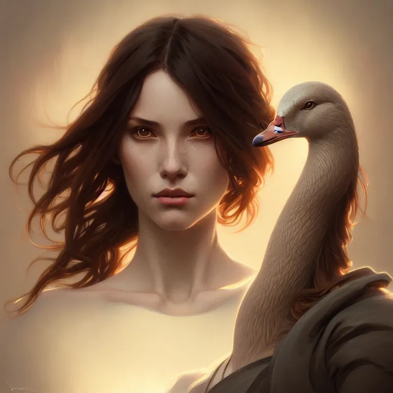 Image similar to anthromorphic goose girl portrait, sci - fi face, elegant, highly detailed, digital painting, artstation, concept art, smooth, sharp focus, illustration, art by artgerm and greg rutkowski and alphonse mucha