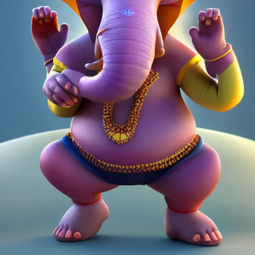 Image similar to ganesh as pixar cartoon character unreal engine, octane render, digital art, trending on artstation, 8 k, detailed, atmospheric, immaculate