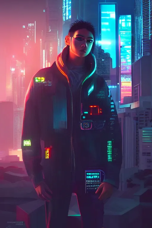 Prompt: teenagers of the future in Singapore 3000, cyberpunk, close-up portrait, hyper realistic, volumetric lighting, scenery, digital painting, highly detailed, artstation, neon