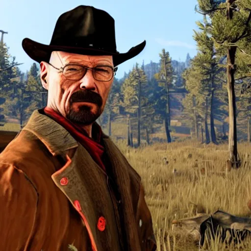 Image similar to walter white in red dead redemption 2 in game screen shot