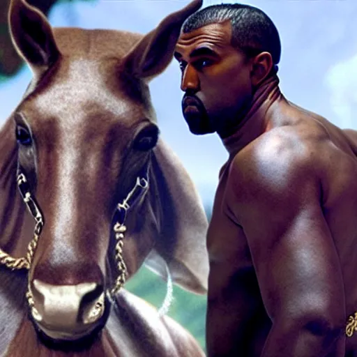 Image similar to moviestill of kanye as a centaur in sinbad movie