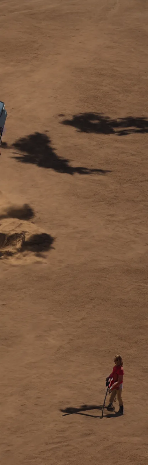 Image similar to big dinosaur vacuuming sand in a desert, 4k,