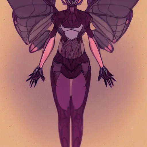 Prompt: humanoid anthropomorphic female moth, amazing concept art, fursona, half-moth half-woman, hybrid