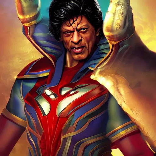 Prompt: Shahrukh khan as a ancient marvel superhero, artstation, Michael Whelan, digital art, felix Kelly, 8k photography