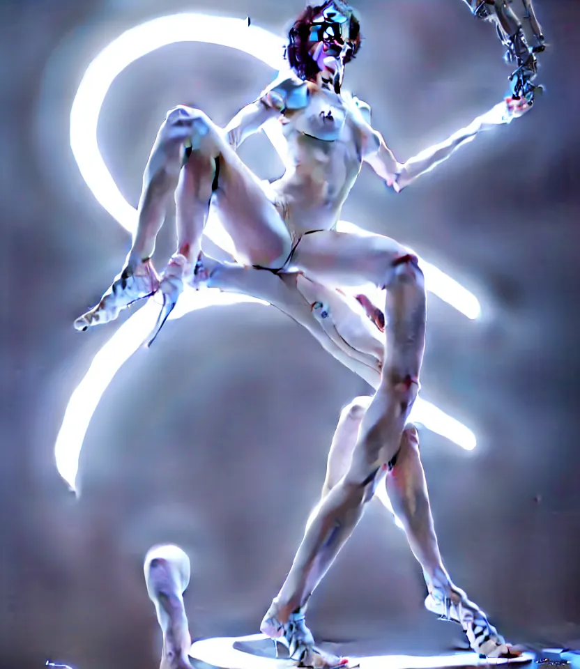 Image similar to beautiful seductive woman android wearing glowing white, legs apart pose, futuristic, ultra realistic, dramatic lighting, sitting on throne, highly detailed by peter mohrbacher, hajime sorayama, wayne barlowe, boris vallejo, aaron horkey, gaston bussiere, craig mullins, octane render, cycles render, vray, iridescent