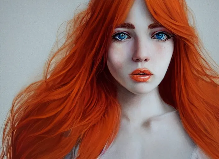 Image similar to portrait Girl with orange hair and freckles, cute-fine-face, white-hair pretty face, realistic shaded Perfect face, fine details. realistic shaded lighting by (((Yasar Vurdem)))