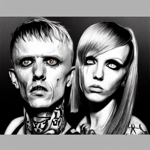 Image similar to black and white zeff art style die antwoord photo realistic