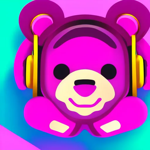 Image similar to iconic vector logo of cute cuddly pink bear with a podcast microphone, melodic, headphones, music, streaming, dreamy, isometric, adorable, octane render, golden ratio, 4k UHD, iconic design