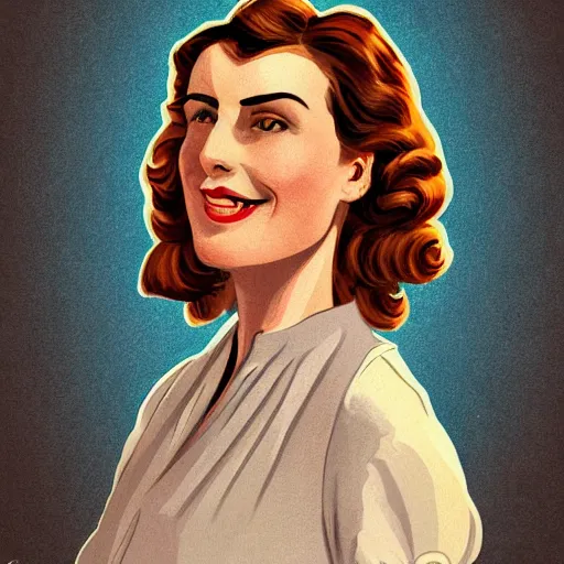 Prompt: smiling, happy, beautiful, intelligent, powerful ww 1 housewife, 2 8 years old, loving eyes, fully clothed, wise, beautiful, dramatic lighting, sharp focus, by stanley artgerm, dramatic lighting, trending on artstation, flat colour, geometric curves, gradient filter, art deco patterns