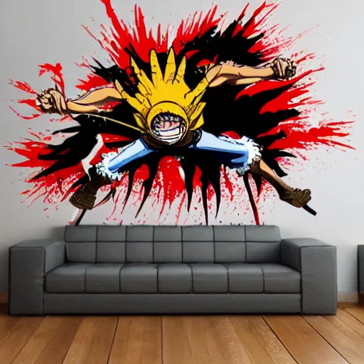 Image similar to die cut sticker, gatling attack by luffy, splatter paint