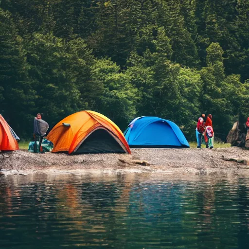 Image similar to people camping on a lake