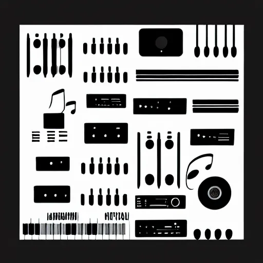 Prompt: a vector illustration of music, black and white, white background