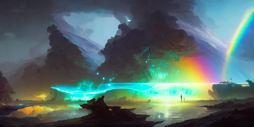 Prompt: bifrost the rainbow bridge across realities by peter mohrbacher and marc simonetti and craig mullins