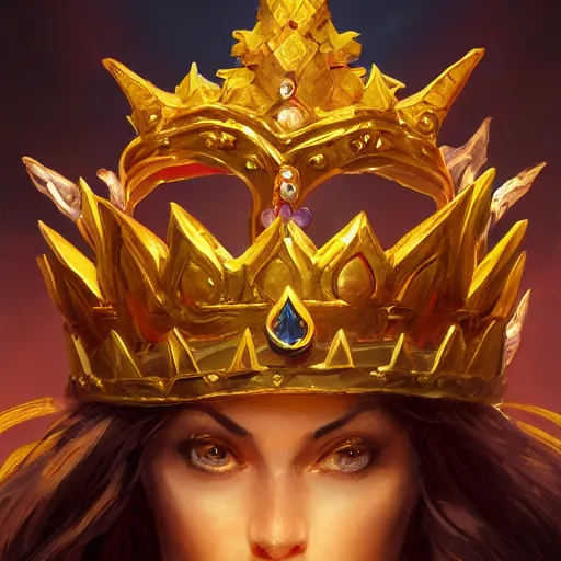 Image similar to a golden majestic crown with gemstone carved into it, floating crown, the crown the crown, yellow magic theme, bright art masterpiece artstation. 8 k, sharp high quality artwork in style of jose daniel cabrera pena and greg rutkowski, concept art by tooth wu, blizzard warcraft artwork, hearthstone card game artwork, the crown