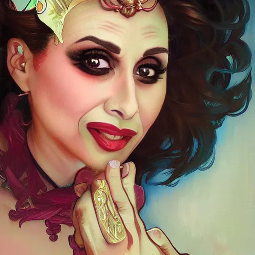 Image similar to bianca del rio, painting by artgerm and greg rutkowski and alphonse mucha