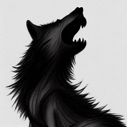 Image similar to werewolf howling at the full moon, side angle, artstation, pencil sketch