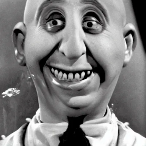 Image similar to schlitzie from freaks, 1 9 3 2, black and white movie made by tod browning
