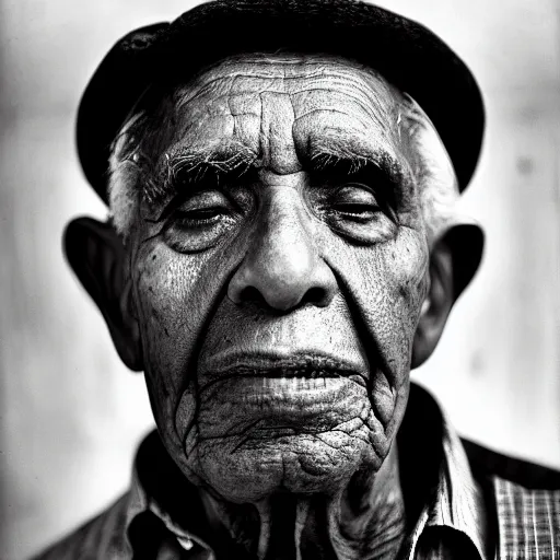 Prompt: black and white photo, portrait of 80 year old cuban man by richard avedon, realistic, Leica, medium format, cinematic lighting, wet plate photography, parallax, high resolution,