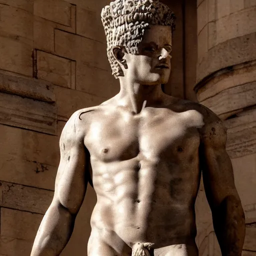 Image similar to rami malek as gorgeous statue of ancient roman emperor, 3 d photorealistic, high resolution render, museum photoshot, 8 k