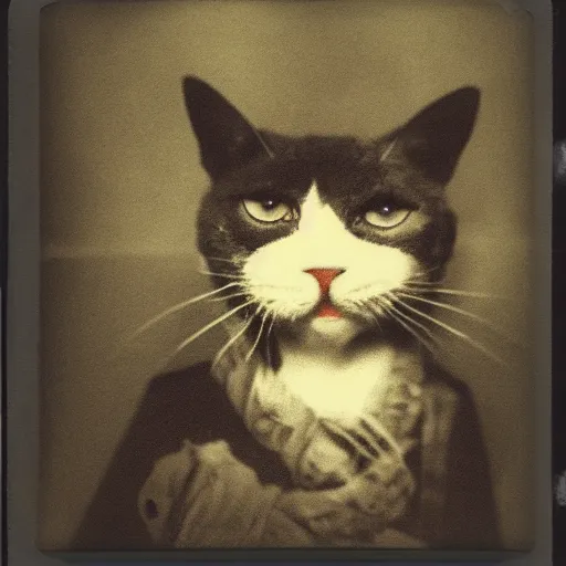 Prompt: a Polaroid picture of a zombie cat Rembrandt lighting
