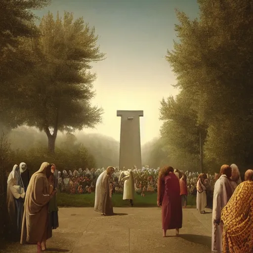 Prompt: A painting depicting the resurrection of Jesus Christ, (Jean Jules Linden), Peter Ilsted, (flowers), monolith, (((Unreal Engine))), Religious painting, pedestrians, (((Wayne Barlow)))