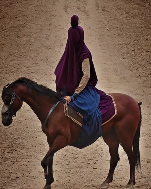 Image similar to burqa's woman, ride horse, taliban, riffle, beautiful, dynamic pose, pinterest
