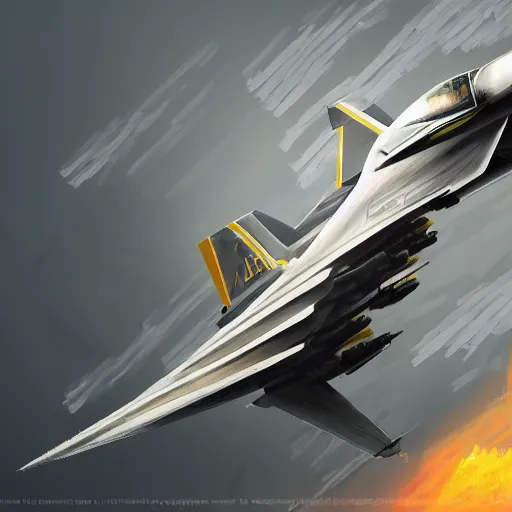 Image similar to A extremely detailed painting of a eagle mixed with a fighterjet, standing bird, sharp claws, cloudy, midnight, smoke, ultra high detail digital art, trending on Artstation, unreal engine