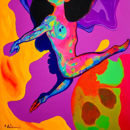 Prompt: a painting of aballerina, an ultrafine detailed painting by peter max and fiona rae and hernan bas and anna mond, featured on deviantart, metaphysical painting, biomorphic, fauvism, mixed media, photorealistic, dripping paint, palette knife texture, masterpiece