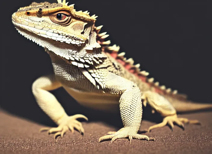 Prompt: dslr portrait still of a bearded dragon!!! with a large white beard a large white human beard of hair on his chin!!!, 8 k 8 5 mm f 1. 4