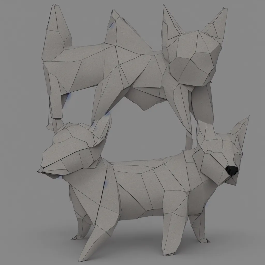 Prompt: 3 d rendering of japanese paper origami of simplified shape of german shepherd, 2 d image