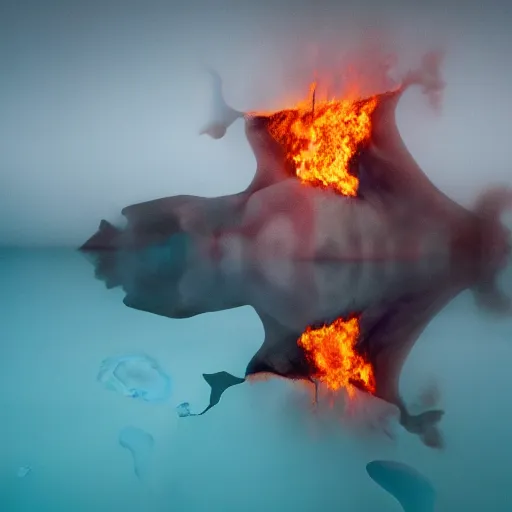 Prompt: fire elephants of ice inside a lake of acid, underwater