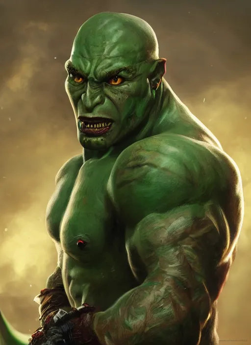 Prompt: A fantasy comic book style portrait painting of Dave Bautista as a crazed green orc, unreal 5, DAZ, hyperrealistic, octane render, RPG portrait, dynamic lighting