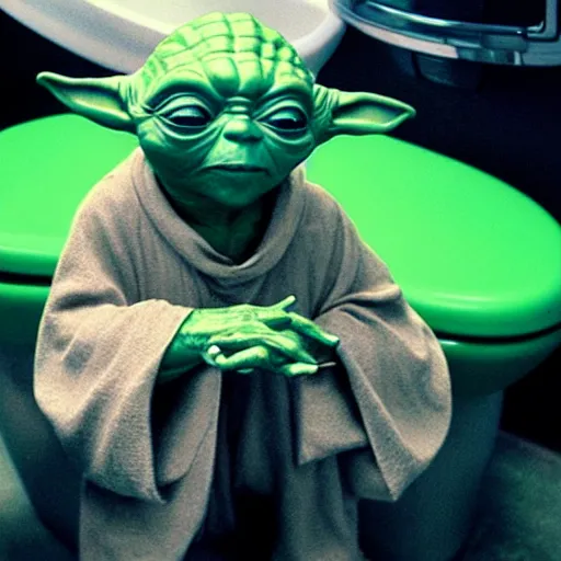 Image similar to yoda sitting on toilet