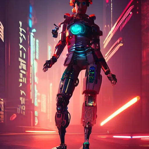 Image similar to a stunning portrait of samurai netrunner woman cyborg by Evelyn De Morgan and Ross Tran, cyberpunk 2077 rossdraws, fresco, hard surface, rendered in unreal engine 5