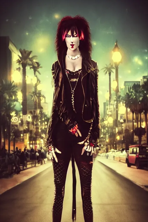 Image similar to full body portrait of a punk vampire on the Las Vegas strip at night by tom bagshaw, cinematic, hyper realism, high detail, octane render, 8k, trending on artstation, CGsociety, concept art, 35mm, kodak portra