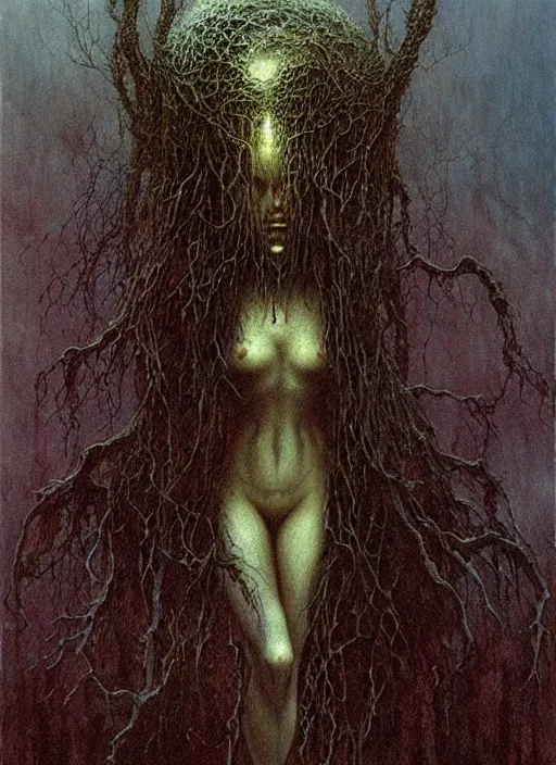 Image similar to lovecraftian girl by Beksinski and Luis Royo
