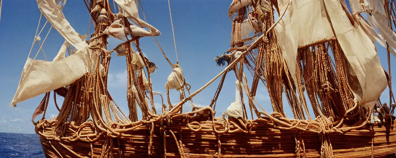 Image similar to pirate ship with spaghetti treasure, aboard a sailboat, caribbean, in the style of galen rowell, 1 7 0 0 s, canon 2 0 mm, kodachrome