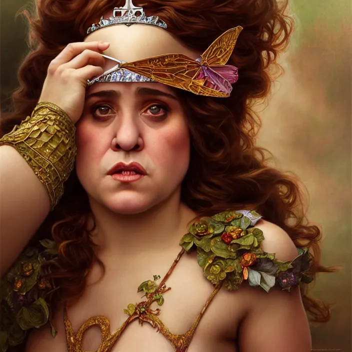 Image similar to Princess Danny Devito, diffuse lighting, fantasy, intricate, elegant, highly detailed, lifelike, photorealistic, digital painting, artstation, illustration, concept art, smooth, sharp focus, art by John Collier and Albert Aublet and Krenz Cushart and Artem Demura and Alphonse Mucha and Vladimir Kush