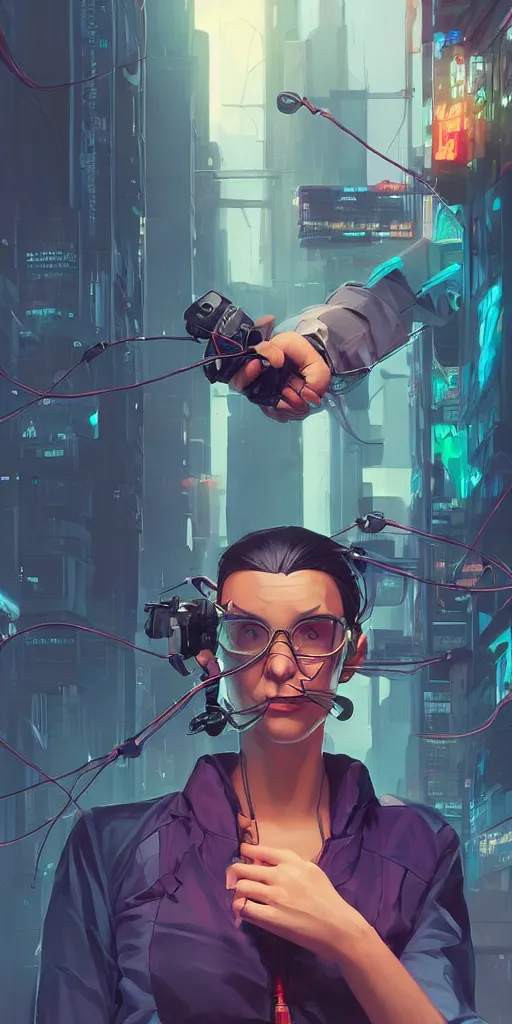 Image similar to cyberpunk hacker with server, lots of wires, art gta 5 cover, official fanart behance hd artstation by jesper ejsing, by rhads, makoto shinkai and lois van baarle, ilya kuvshinov, ossdraws