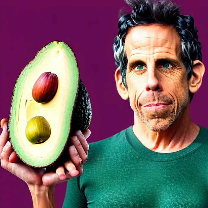 Prompt: ultra realistic illustration of ben stiller in the lotus position meditating with closed eyes, balancing stack of avocado on his head