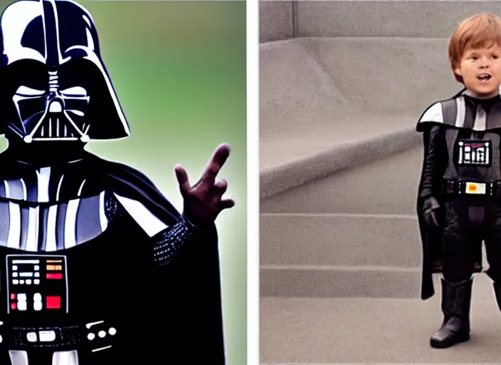 Prompt: film still of Darth Vader does success kid pose in the new Star Wars movie, 4k