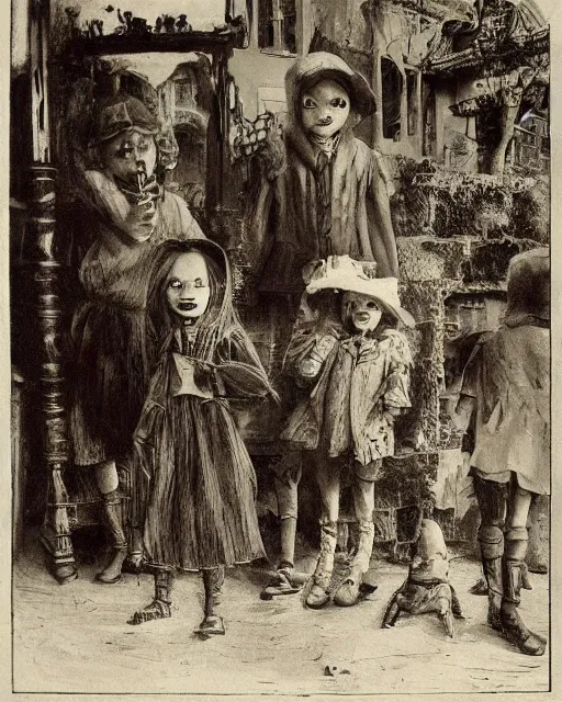 Image similar to group of creepy children staring out, black and white, victorian, ultra realistic, concept art, intricate details, horror, cinematic, highly detailed