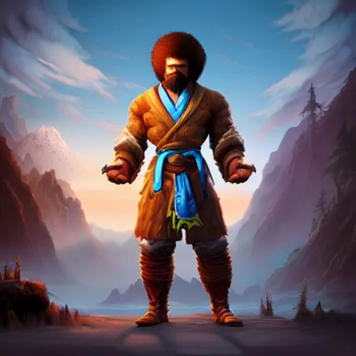 Prompt: Bob Ross in Mortal Kombat, unreal engine, style of peter mohrbacher, 8k highly detailed