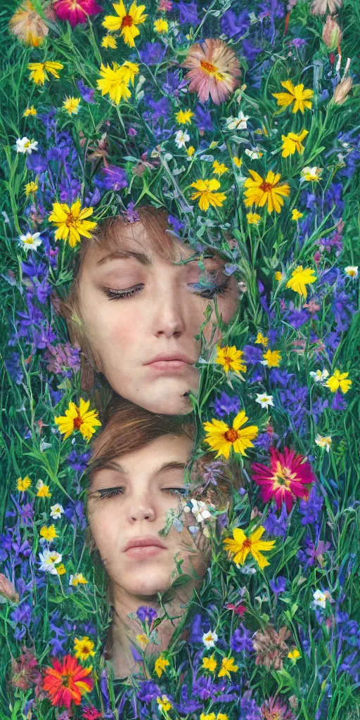 Image similar to wild flowers human face dreaming