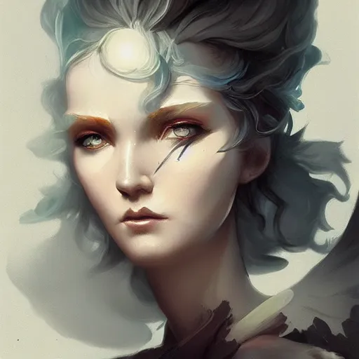 Prompt: beautiful portrait of an angelic aesthetic! stunning noir fae by Peter Mohrbacher and Ross Tran, cgsociety, artstation, soft render, soft lighting, contrast, dark